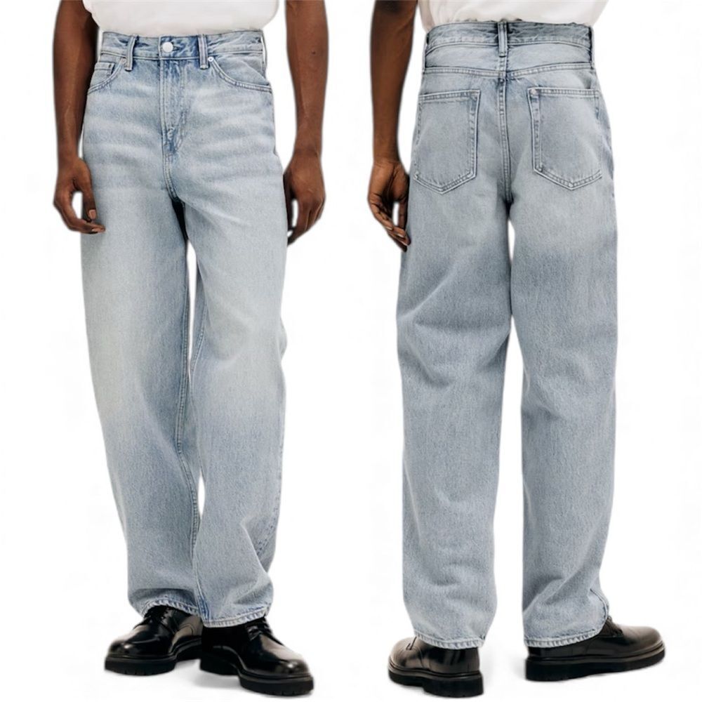 H&M Houston Loose Ample Straight Light Wash Denim